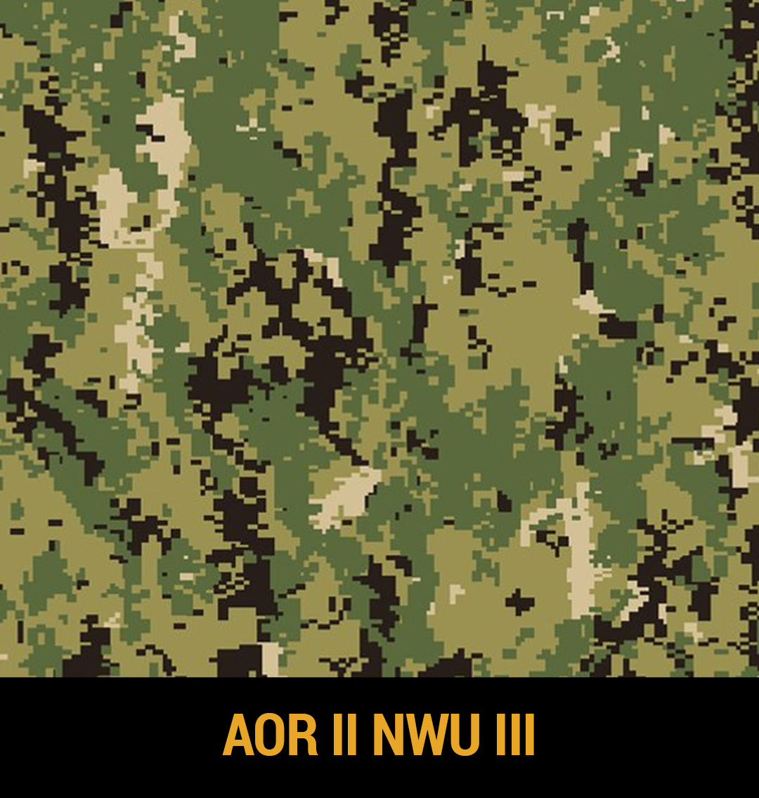 For Navy uniforms, the AOR II or NWU III (Working Navy Uniform) pattern remains the standard.