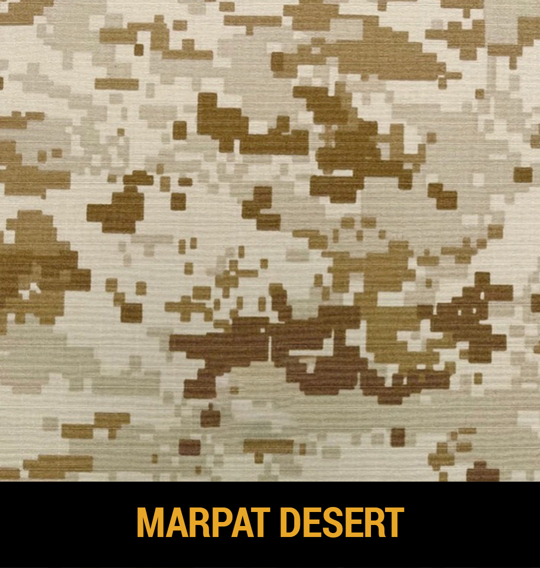 Tailored for Marines uniforms, the MARPAT DESERT pattern focuses on desert and arid environments.